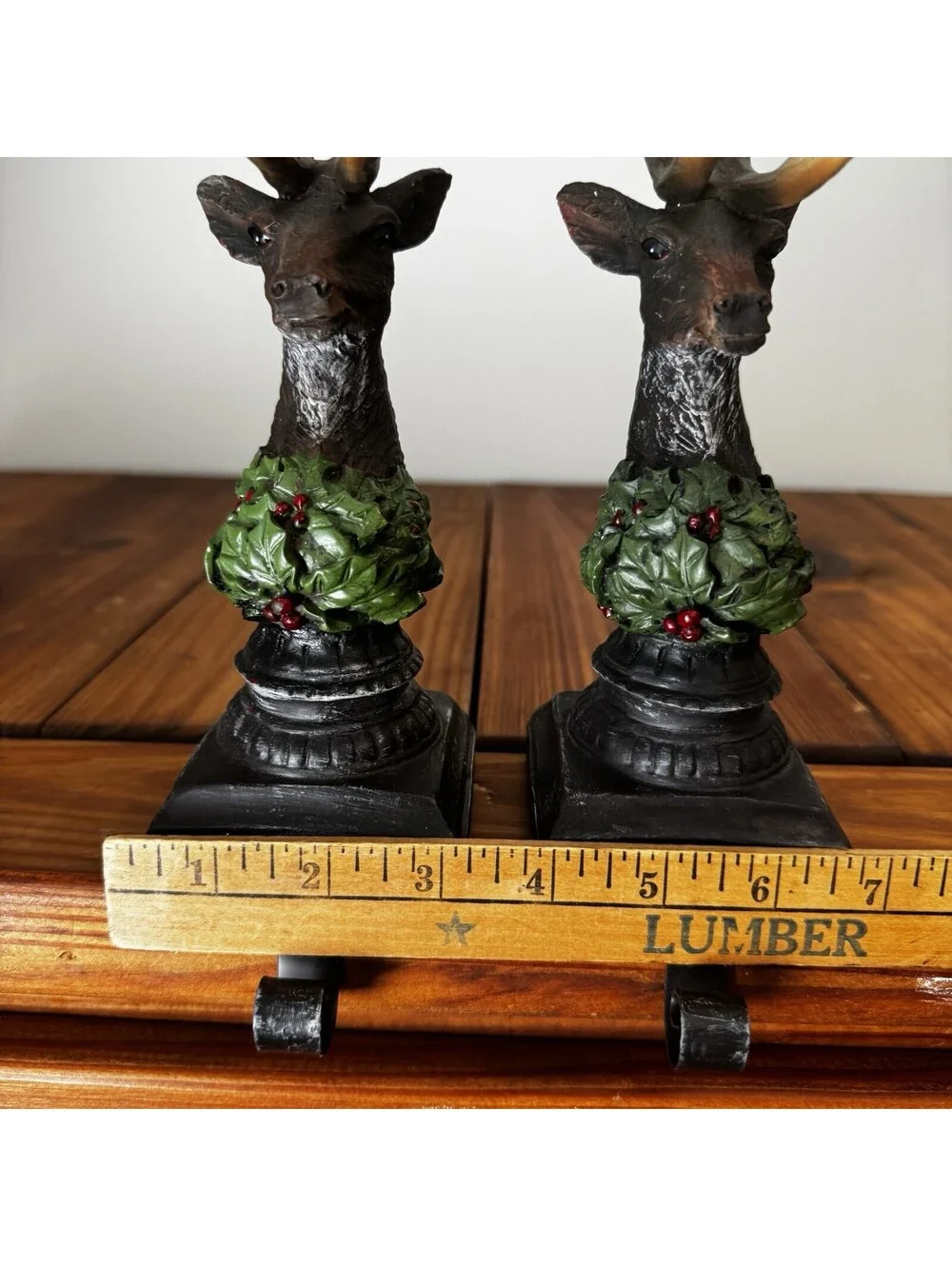 Reindeer Buck Christmas Stocking Hanger Holders Antlers Rustic Woodland Holly